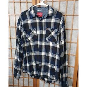 Coleman Mens XL Blue Plaid Flannel Button Up Shirt Long Sleeve 100% Cotton 2016